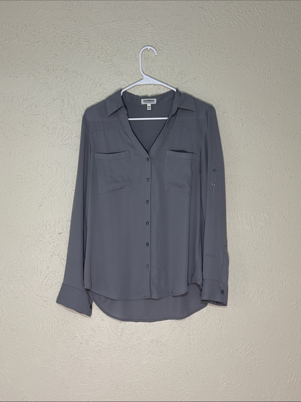 Express Women's Slate Gray Button-Front Blouse